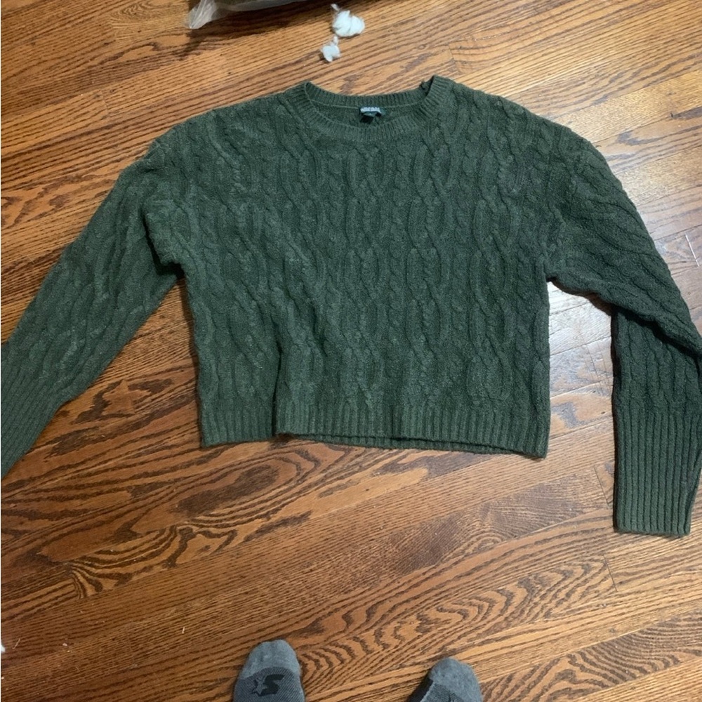 Wild Fable Green Crew Neck Cable Knit Sweater